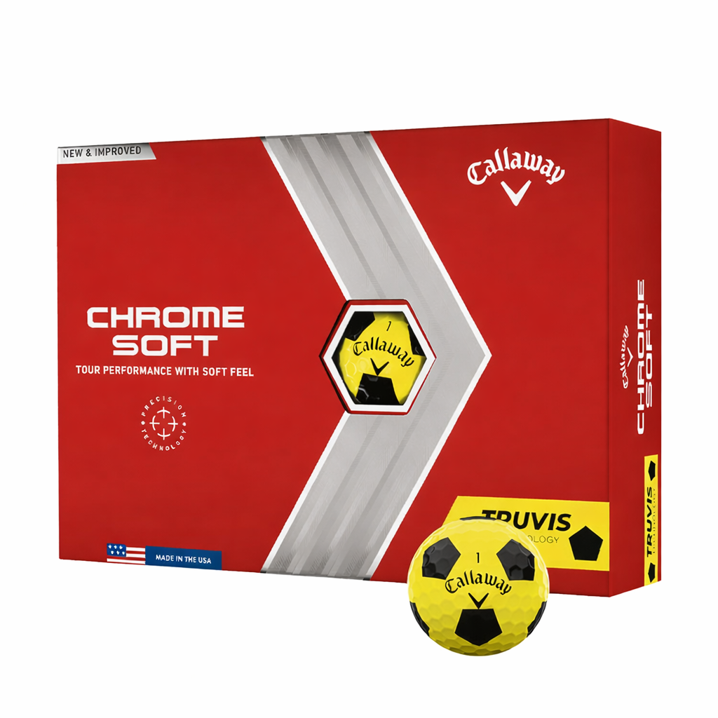 Callaway Chrome Soft Truvis (yellow/black) golf balls with your own logo – a visible and stylish choice